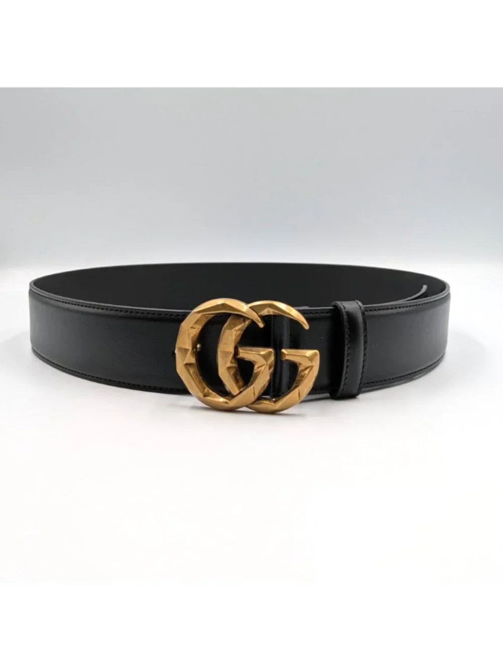 Gucci Men’s Plutone W40mm Calfskin Geometric Double G Belt Black 85cm 795526